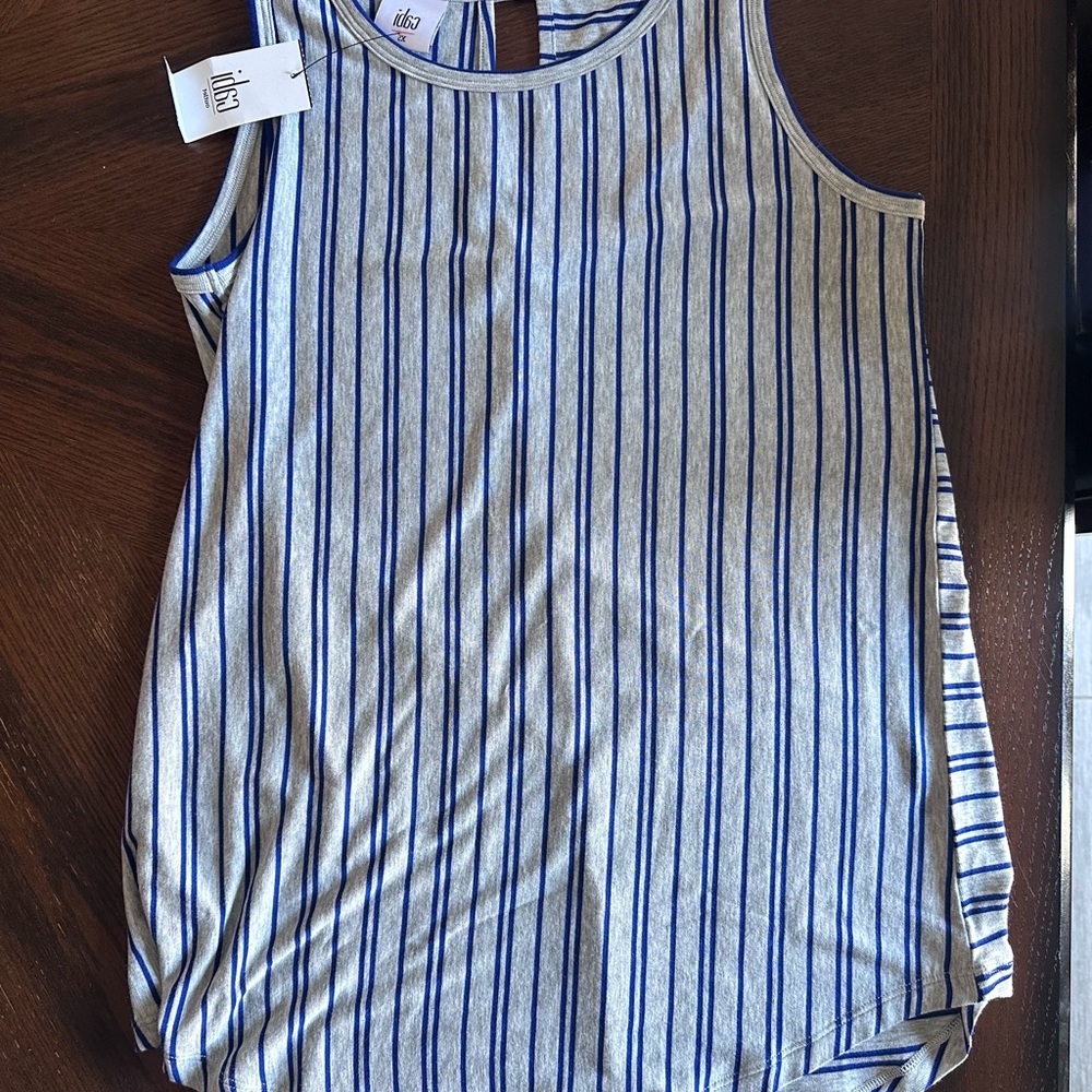CAbi Blue & Gray Striped Tank Top, NWT